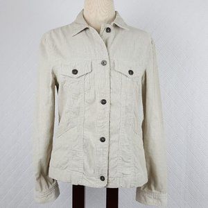 H&M LOGG Womens corduroy Jean Jacket Ivory Cream 100% Cotton Size 8 Medium